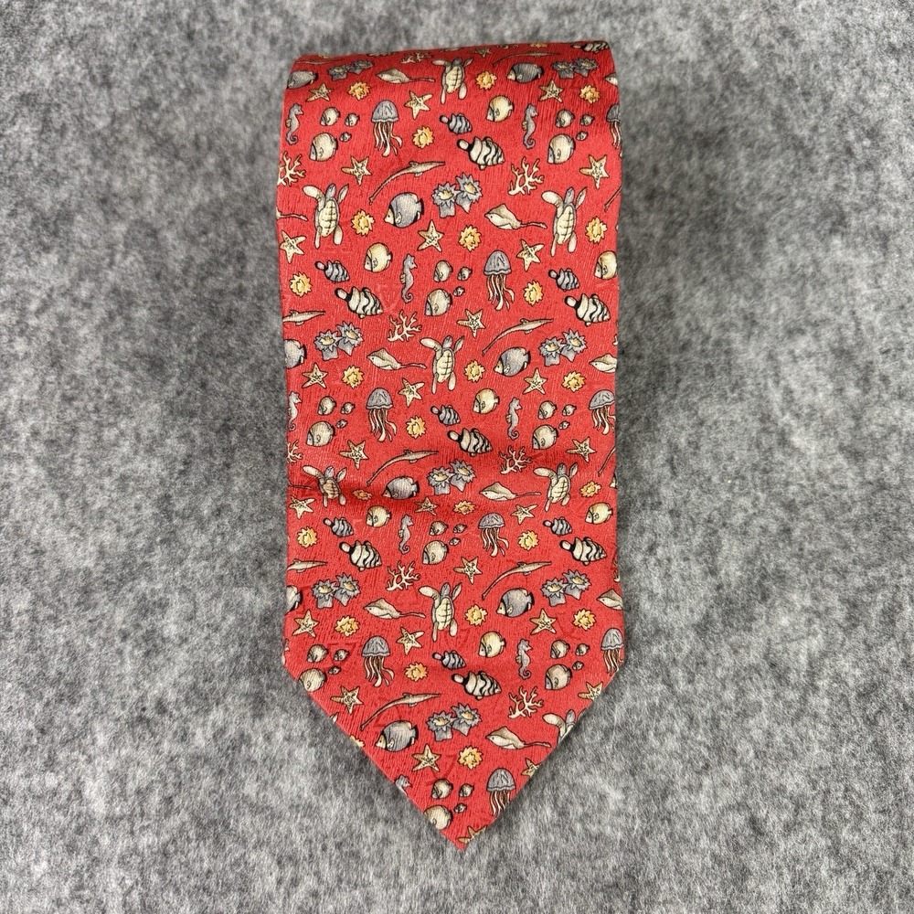 Leonard‎ Paris Tie Silk Luxury Necktie Ocean Fish Shells Turtle Sea Life Novelty